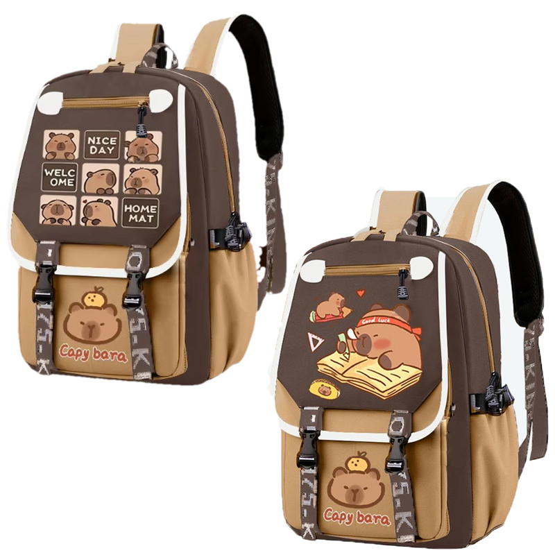 Kawaii Capybara أنيق الكاكي طف - مراجعة School Backpack Teen وسعره